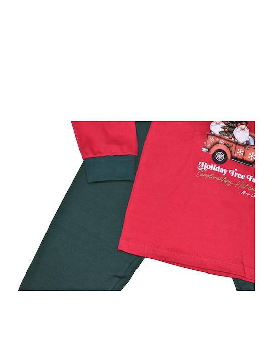 Nina Club Παιδική Πιτζάμα Χειμωνιάτικη Βαμβακερή Red-green