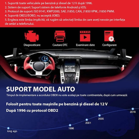 Konnwei Kw905 Auto Diagnosis Obd2 Bluetooth 5.0 On-off Button Compatible Android Ios Elm 327 Obdii Orange