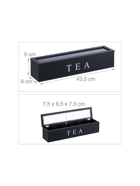 Relaxdays Caseta Pentru Ceai Cu Capac Din Lemn Negru 9x9x43.5cm