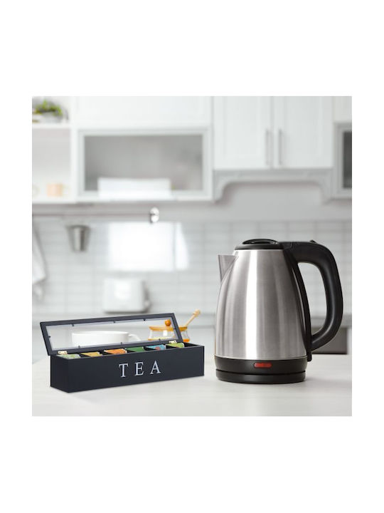 Relaxdays Caseta Pentru Ceai Cu Capac Din Lemn Negru 9x9x43.5cm