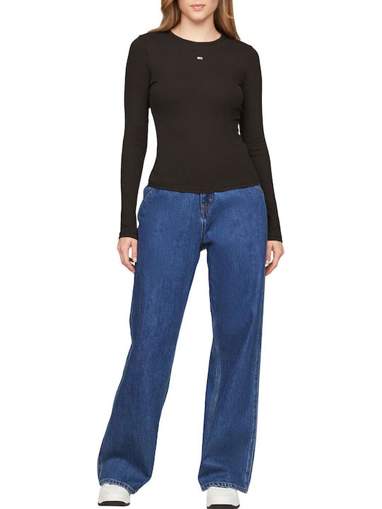 Essential Damen Bluse Baumwolle Langärmelig Black