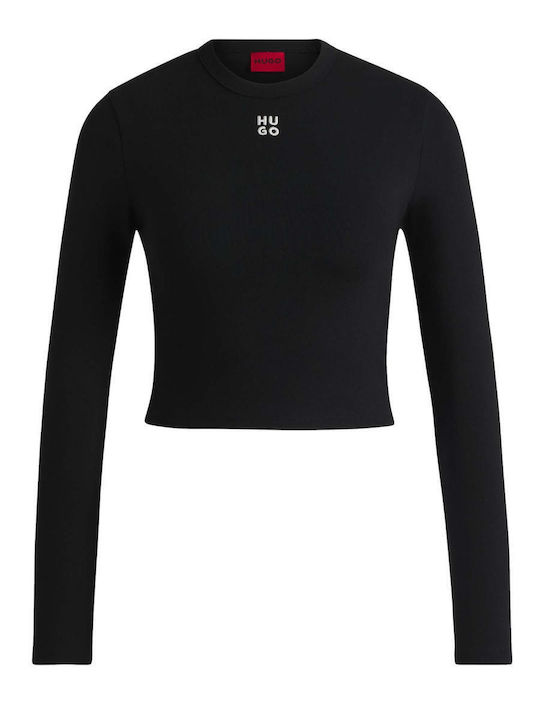 Damen Crop Top Baumwolle Langarm Black