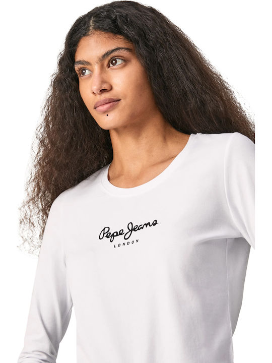 New Virginia Γυναικεία Μπλούζα Βαμβακερή Μακρυμάνικη White