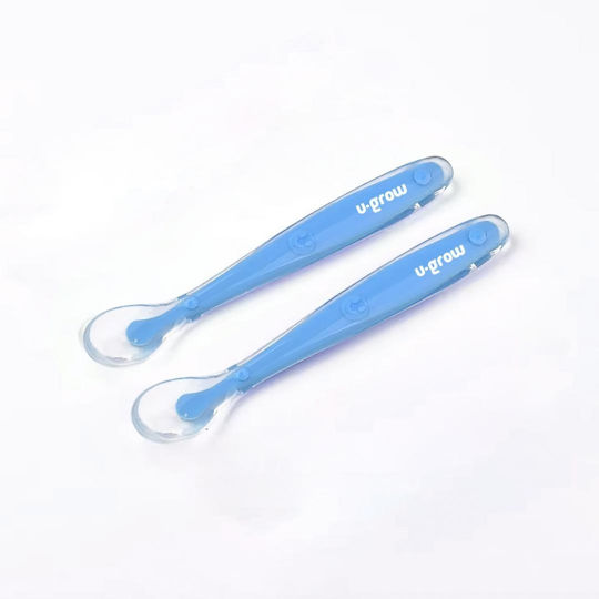 U-Grow Set pentru bebeluși cu Linguri din Silicon pentru 6+ luni Albastre 2buc