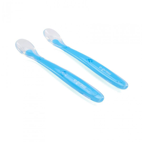 U-Grow Set pentru bebeluși cu Linguri din Silicon pentru 6+ luni Albastre 2buc