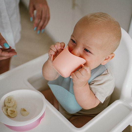 Babyono Waterproof Silicone Baby Bib with Button and Pocket Blue for 6 Months+