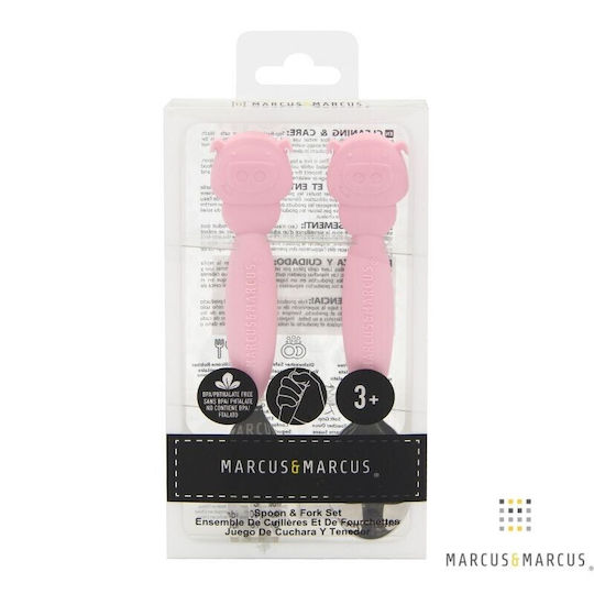Marcus & Marcus Set 2 Bucăți Lingură și Furculiță 36m+ Inox Mâner din Silicon Porcușor