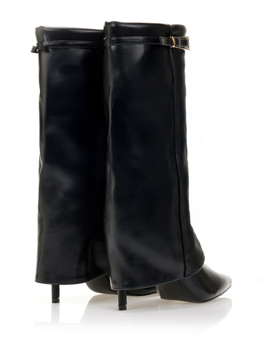 Synthetic Leather High Heel Women's Boots with Zipper Black
