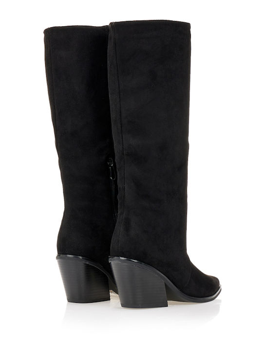 Wildleder Damenstiefel Cowboy mit mittlerem Absatz Schwarz
