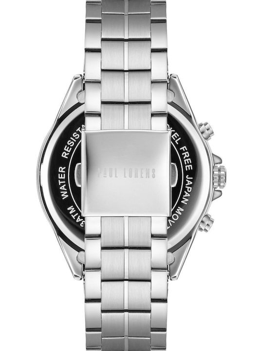 Paul Lorens Мъжки Часовник 45.5mm Хронограф На Батерия със Сребриста Метална Гривна