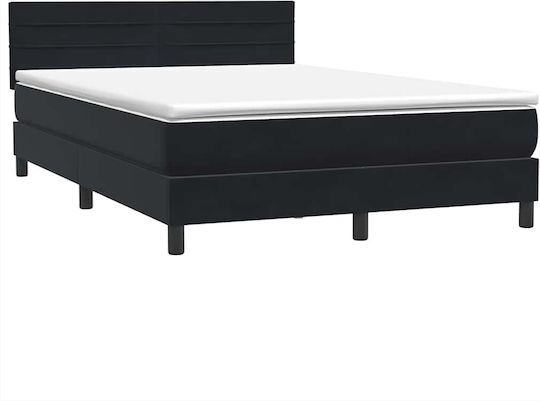 Boxspring Κρεβάτι Υπέρδιπλο Επενδυμένο με Ύφασμα Μαύρο με Τάβλες & Στρώμα 160x210cm