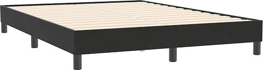 Boxspring Κρεβάτι Υπέρδιπλο Επενδυμένο με Ύφασμα Μαύρο με Τάβλες & Στρώμα 160x210cm