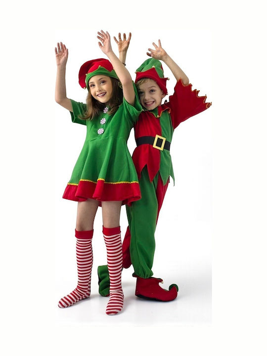 Costum De Crăciun Elfiță Dulce Pentru Fete – Set 3 Piese Rochie Dresuri Căciulă