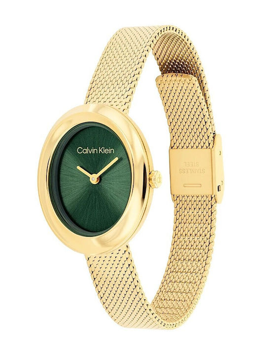 Calvin Klein Twisted Bezel Women's Watch with Yellow Metal Bracelet