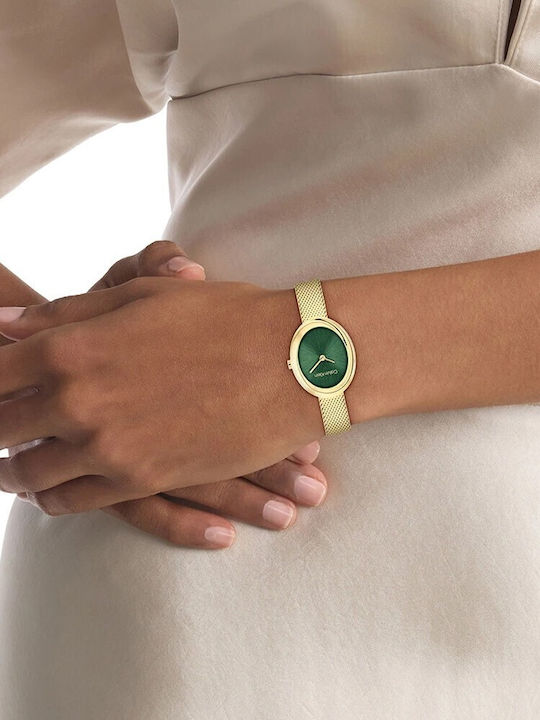 Calvin Klein Twisted Bezel Women's Watch with Yellow Metal Bracelet