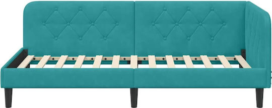 Sofa Bed Single Upholstered with Velvet Turquoise with Slats for Mattress 90x190cm