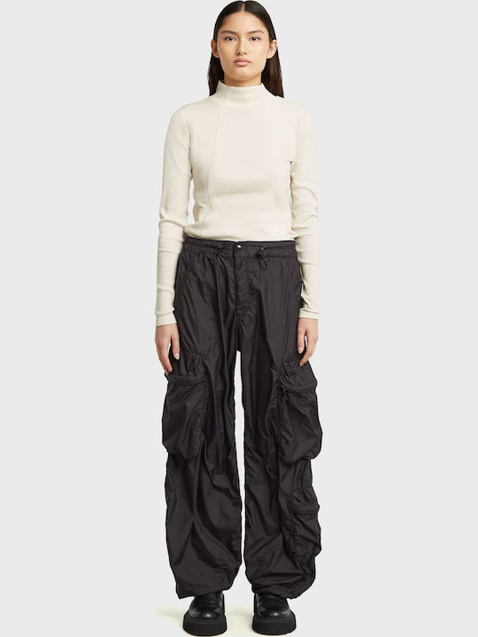 Damen Stoff Cargo Hose in Ballon Schnitt Black