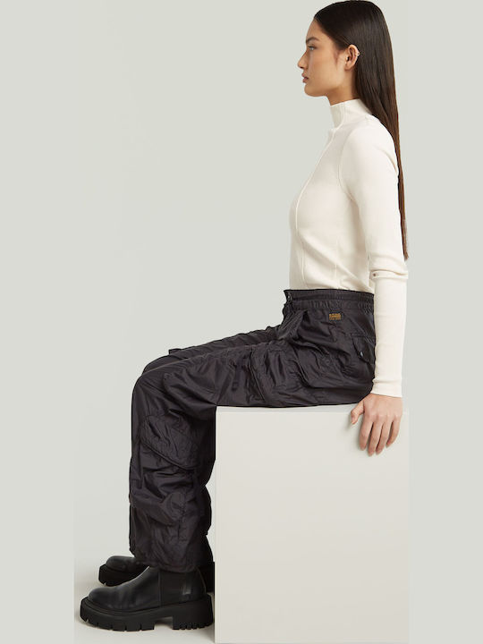 Damen Stoff Cargo Hose in Ballon Schnitt Black