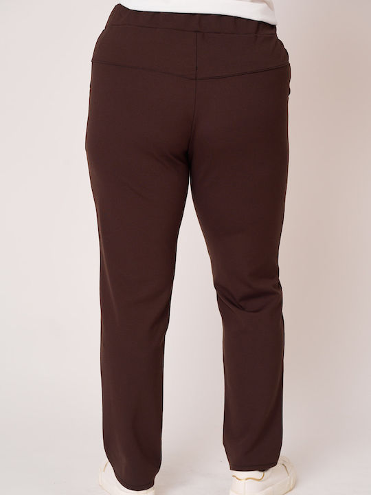Women's Fabric Capri Trousers with Elastic Brown