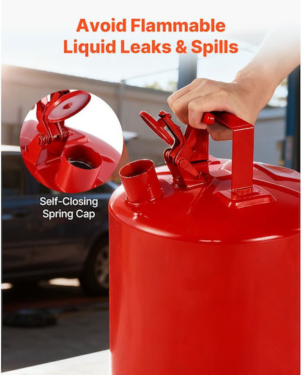 Vevor Gas Safety Can Red Safety Gasoline Can 19 Liters Type I Flame Arrester Stainless Steel Self-Closing Lid Pe Funnel Flammable Fuel Storage Can Carbon Steel Ergonomic Handle