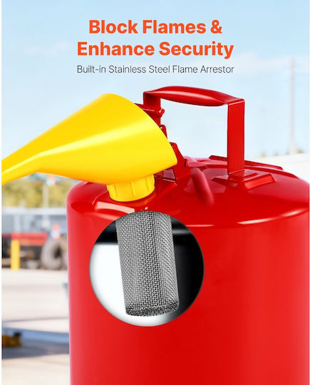 Vevor Gas Safety Can Red Safety Gasoline Can 19 Liters Type I Flame Arrester Stainless Steel Self-Closing Lid Pe Funnel Flammable Fuel Storage Can Carbon Steel Ergonomic Handle