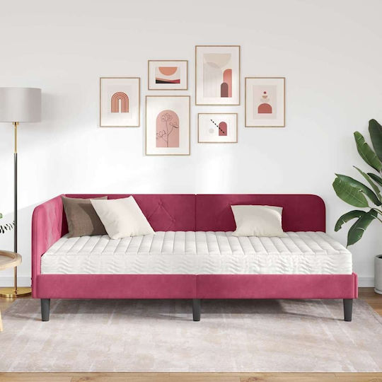Canapea Pat Single Cu Saltea 100x200cm Roșu Canapea Pat Single Cu Saltea 100x200cm Roșu