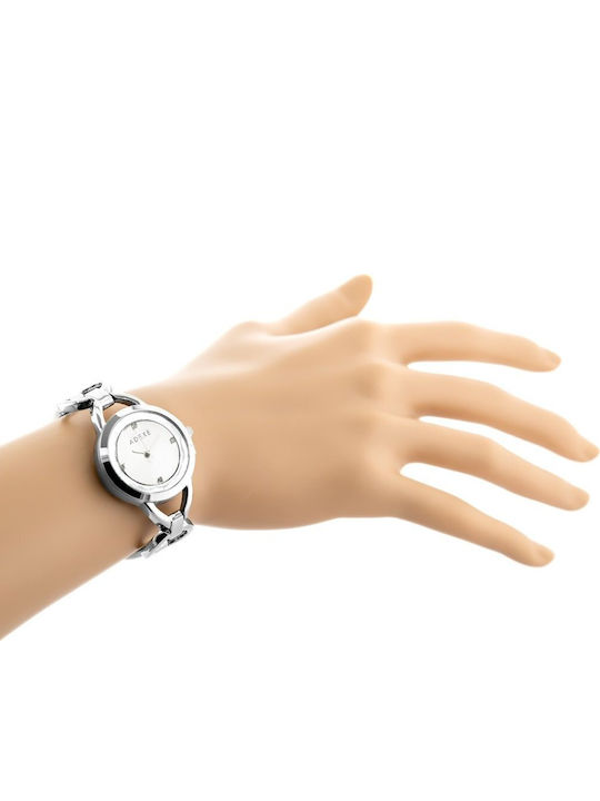 Adexe Γυναικείο Ρολόι 44mm Μπαταρίας με Ασημί Μεταλλικό Μπρασελέ