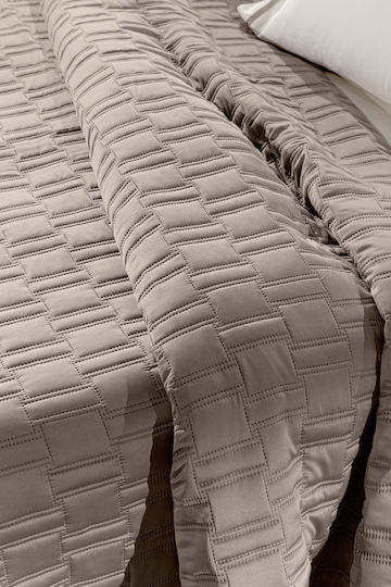 Guy Laroche Brick Set Coverlet Queen Size Microsatin Taupe 250x240cm 2pcs