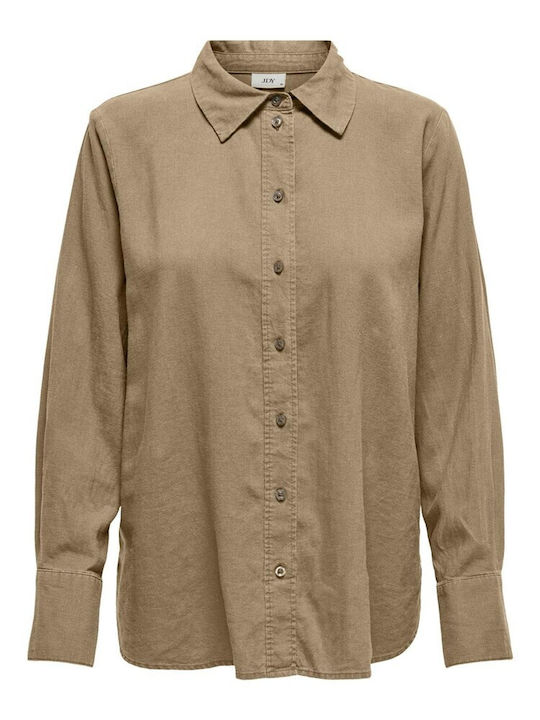 Langärmelig Damen Leinen Hemd Beige