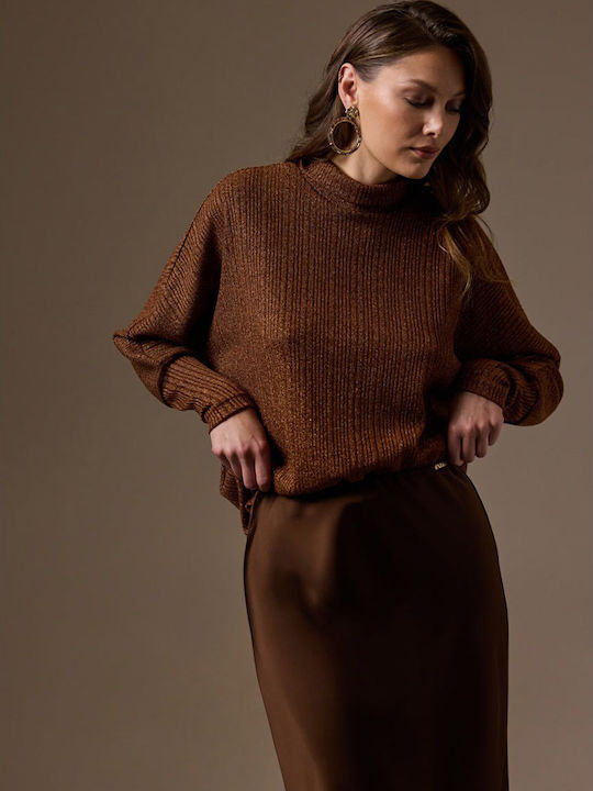 Marilena Satin Midi Skirt Brown