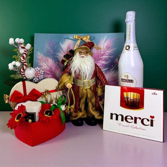 Christmas Delight Package Assorted Merci Chocolates Santa Claus Sparkling Wine Floral Arrangement