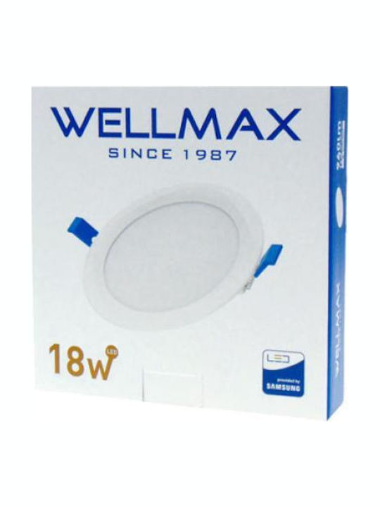Wellmax Round Recessed LED Panel 18W with Natural White Light 4000K 22.5cm