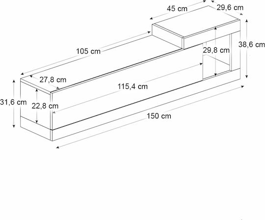 TV-Ständer Volare Anthrazit M150xT29.6xH38.6cm