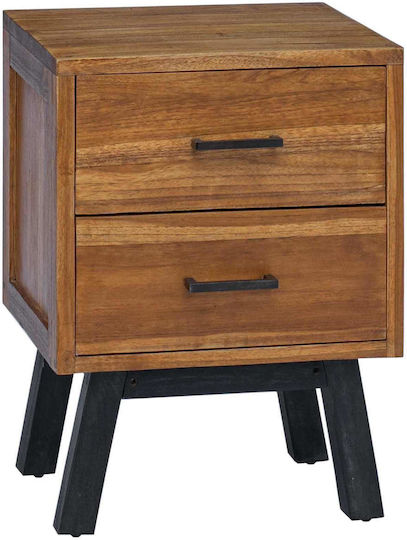 Wooden Bedside Table with Metal Legs Solid Wood Teak 40x35x55cm
