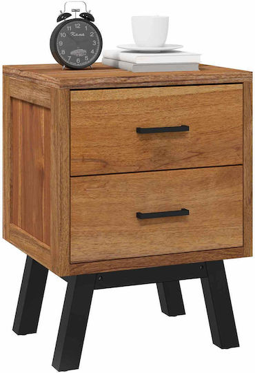 Wooden Bedside Table with Metal Legs Solid Wood Teak 40x35x55cm