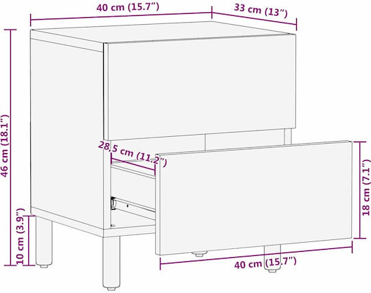 vidaXL Bedside Tables Made of Solid Mango Wood and Glass Set of 2 40x33.5x46cm