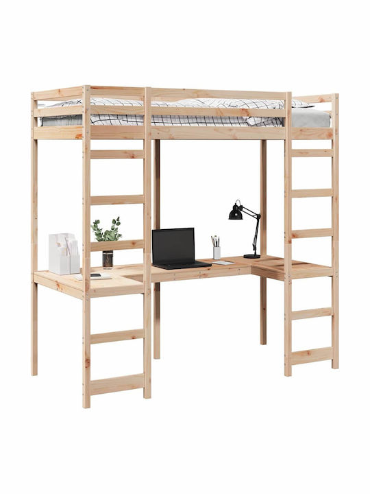 Kinderbett Hochbett Einzeln mit Matratze & Schreibtisch Beige 80x200cm