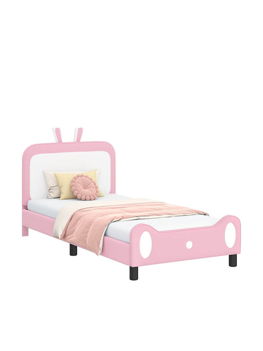 Pat pentru Copii Clasic Single cu Spațiu de Depozitare Roz pentru Saltea 90x200cm