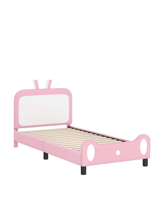 Pat pentru Copii Clasic Single cu Spațiu de Depozitare Roz pentru Saltea 90x200cm