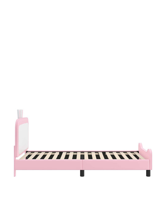 Pat pentru Copii Clasic Single cu Spațiu de Depozitare Roz pentru Saltea 90x190cm