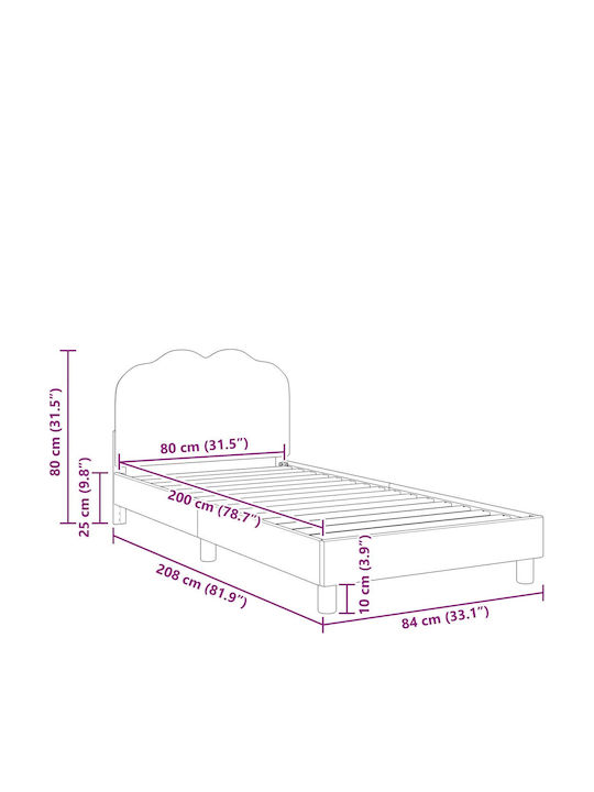 Pat pentru Copii Single Bej pentru Saltea 80x200cm