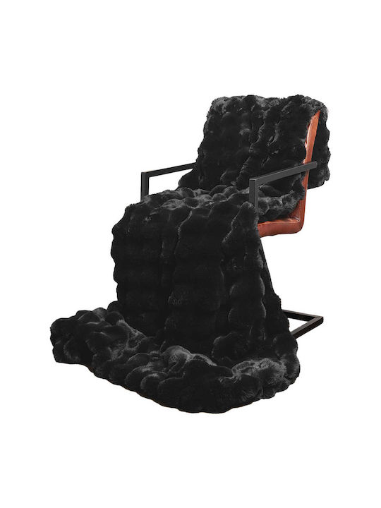 vidaXL Furry Single Blanket 150x220cm Black