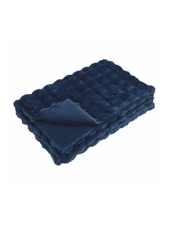 vidaXL Pătură Blănoasă Pentru Canapea 130x150cm Albastru Marin