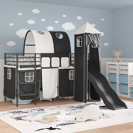 Kinderbett Hochbett Einzeln mit Schiebebett Schwarz für Matratze 90x190cm