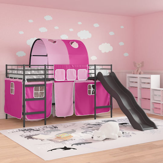 Kinderbett Hochbett Einzel Schwarz für Matratze 100x201cm