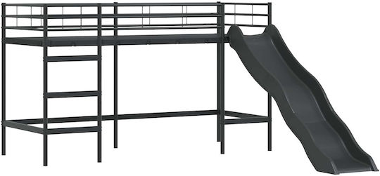 Kinderbett Hochbett Einzeln mit Schiebebett Schwarz für Matratze 90x190cm
