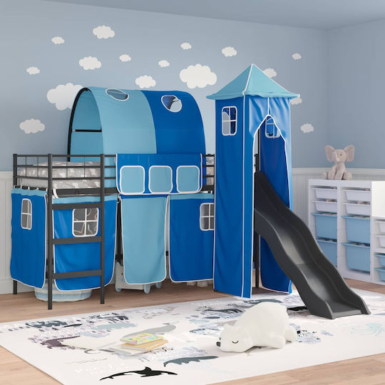 Kids Single Loft Bed with Sliding Bed Black for Mattress 100x190cm