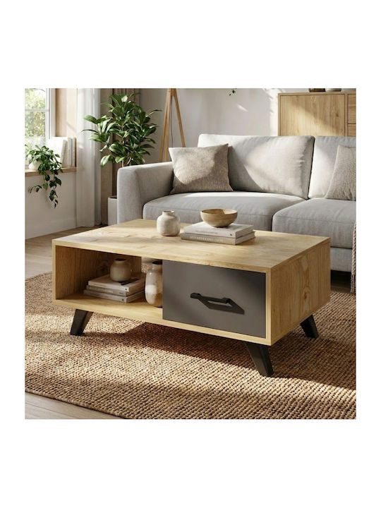 Rectangular Central Coffee Table Gilbert Wooden with Drawers Sapphire Oak / Anthracite L90xW45xH35cm