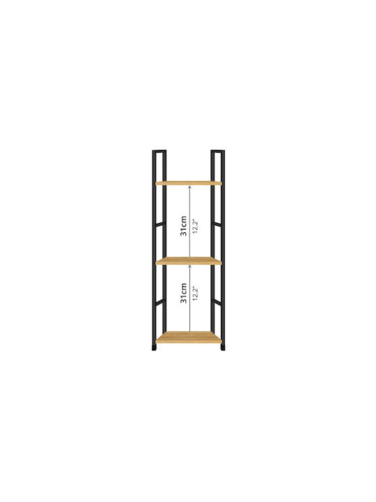 Bookcase Artemis-6080 Oak 3 Shelves 58.6x23.5x80cm Black Metal Frame