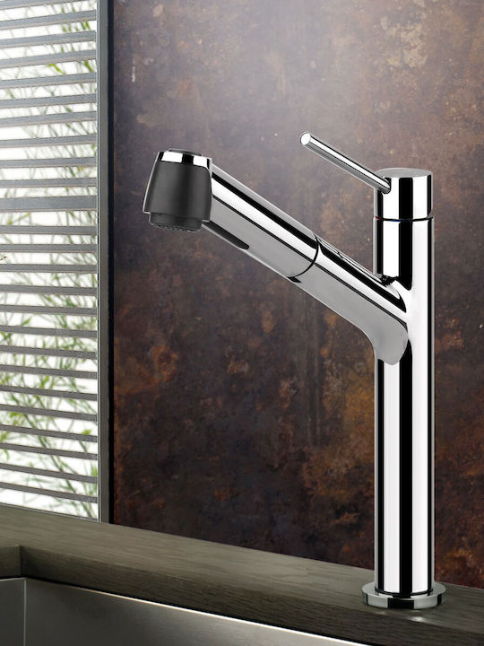 Gessi Thalium Kitchen Faucet Counter with Pull-Out Spray Silver